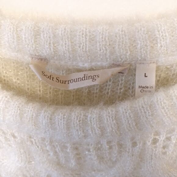 Soft Surroundings Size L Fuzzy Knit Sweater Cream White Metallic Thread Classic - Picture 5 of 11